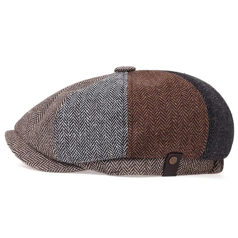 Newsboy Cap Flat Top Herringbone Tweed Wool Baker Boy Peaky Blinders Berets Flat Peaked Cap Adjustable Taxi Driver Hat