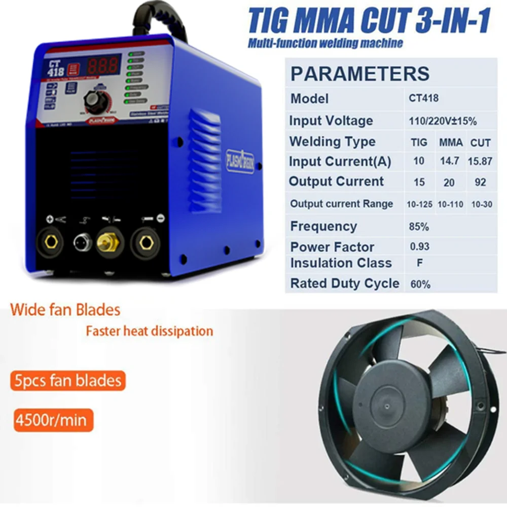 Soldador de Plasma 4 en 1, máquina de soldadura CT418, TIG CUT, MMA, pulso, inversor de CC, 220V, IGBT, Tig, cortador de Plasma para metal