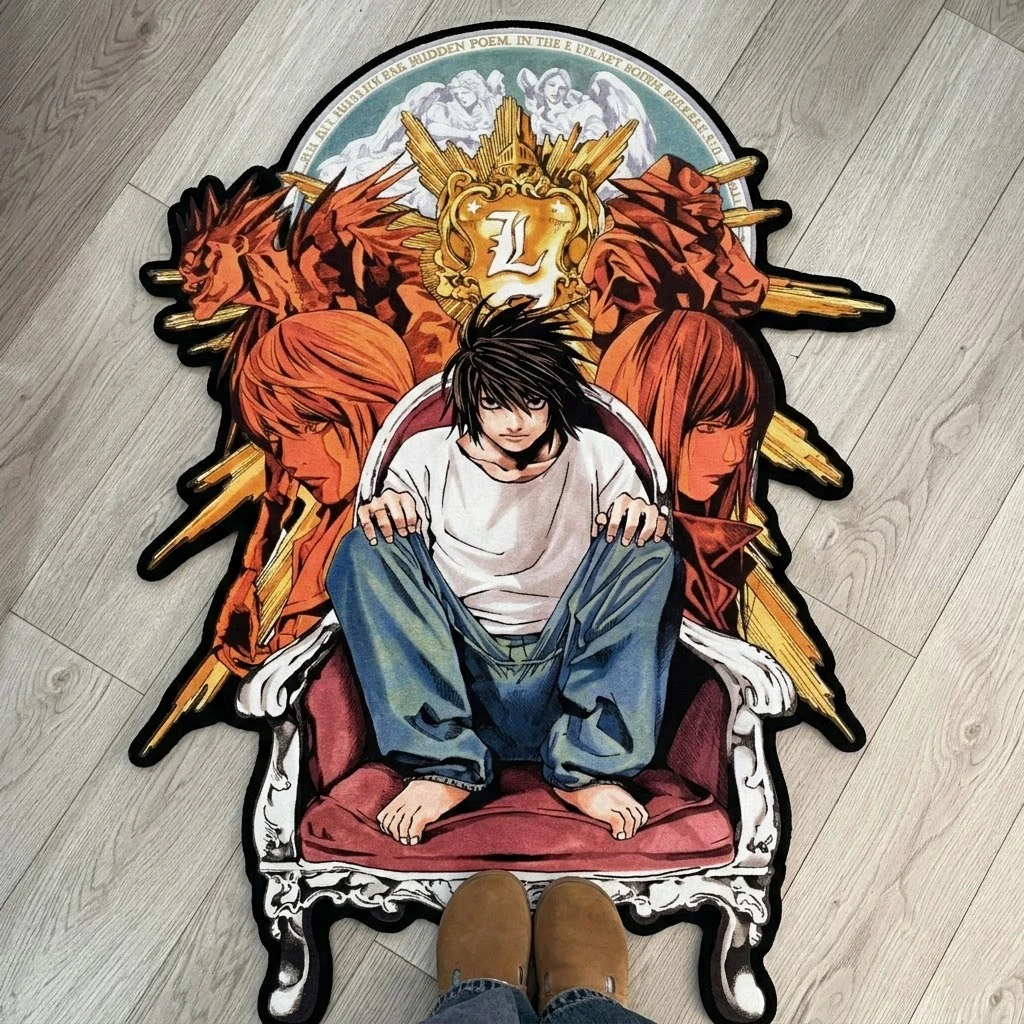 

Anime L Death Note Throne Area Rug Gothic Style Non-Slip Floor Mat Washable Carpet for Living Room Bedroom Fans Gift