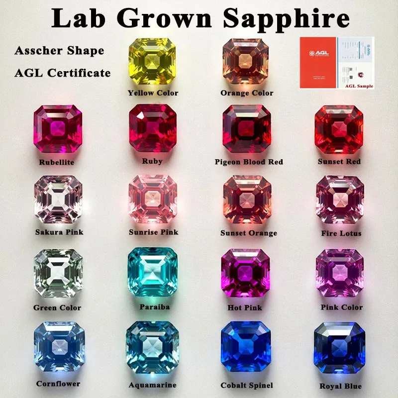 A- Lab Grown Sapphire Asscher Cutting Multiple colors and sizes Main materials DIY jewelry production Selectable AGL Certificate