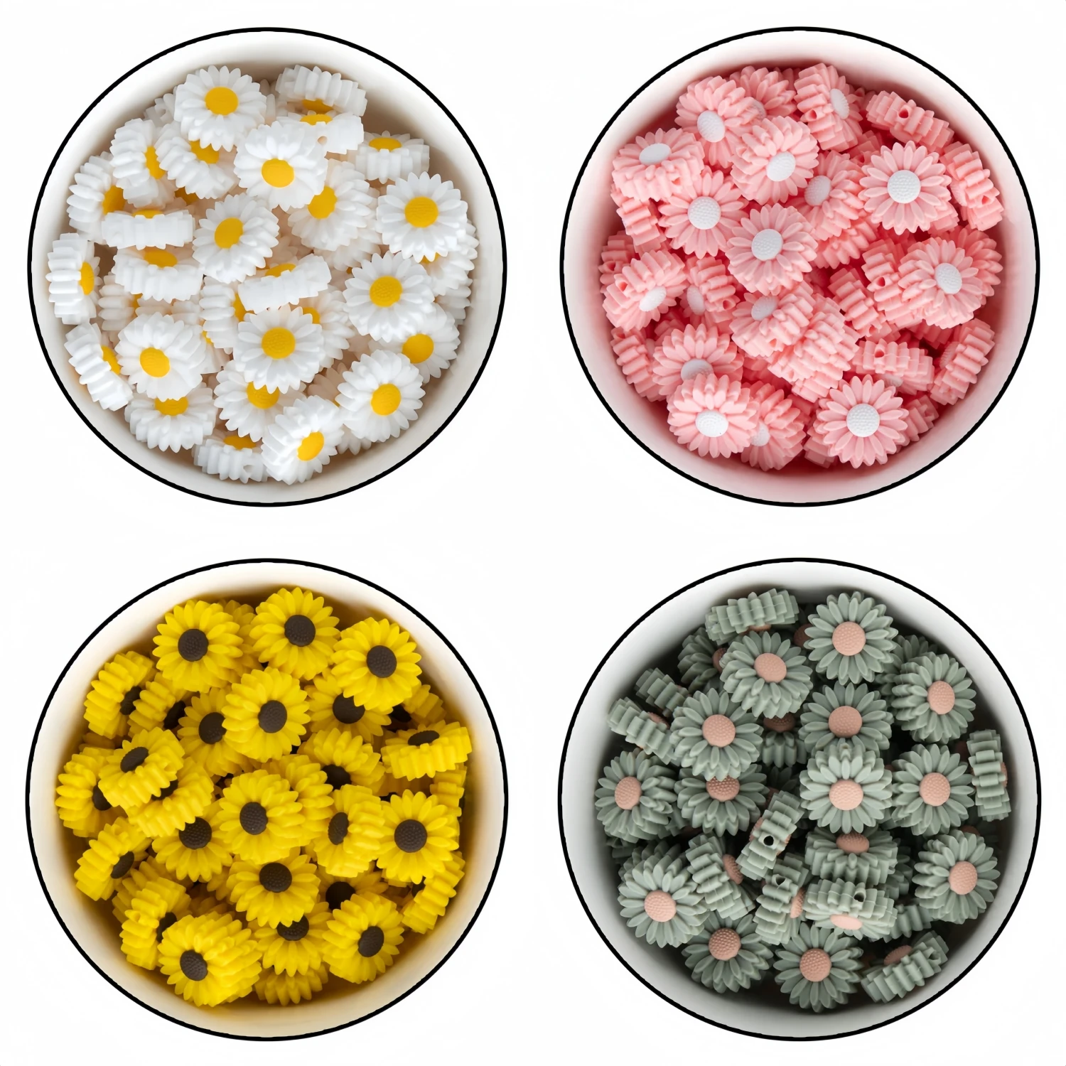 5/8pcs Silicone Focal Beads for Pens, 22mm Sunflower Silicone Beads,8pcs Daisy Silicone Focal Beads, Silicone Shaped Beads for K