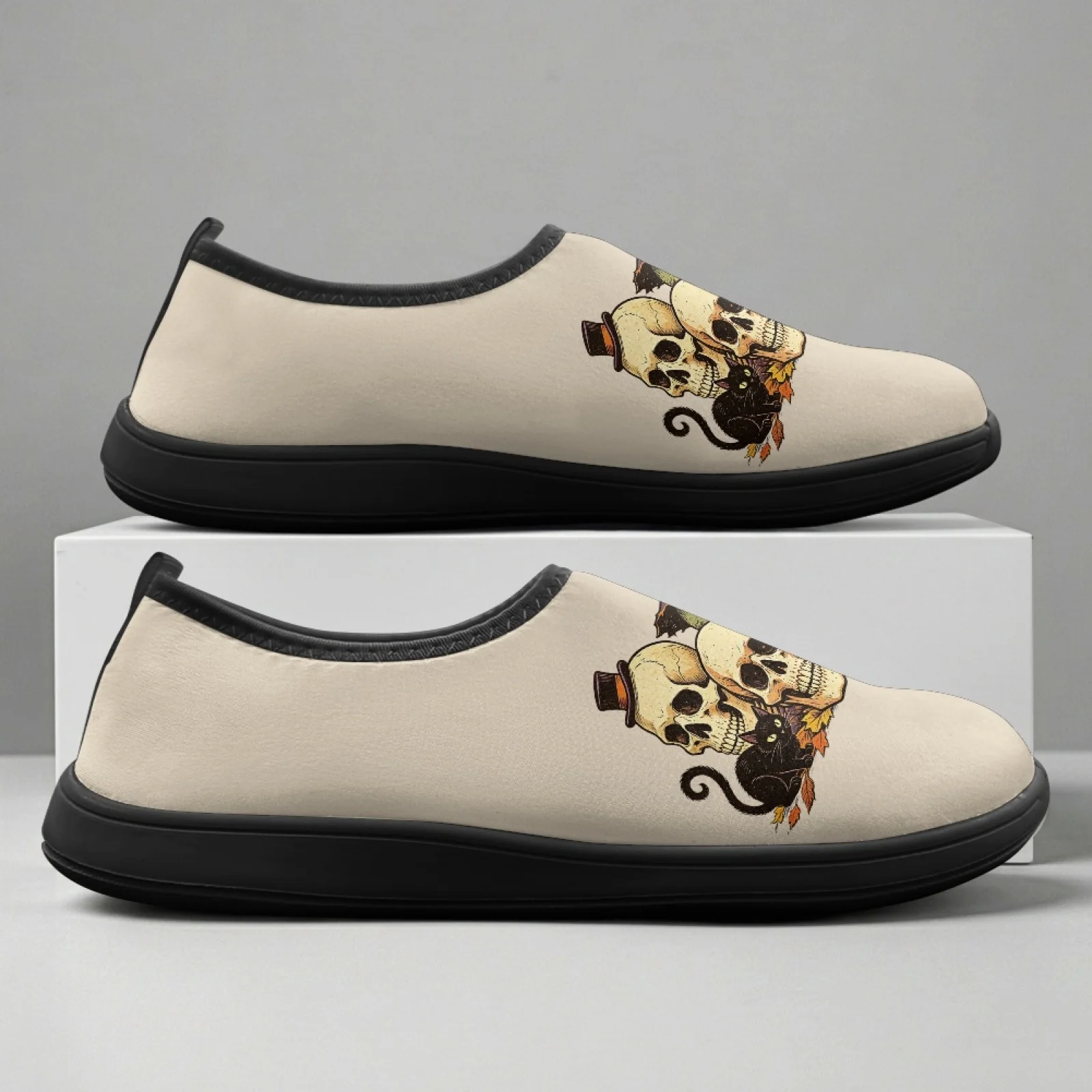 PENSTROLL Halloween Skull Cat 2026 New Wide Toe Box Zero Drop Shoes for Men Polyester & EVA Athletic Shoes Casual Sneakers