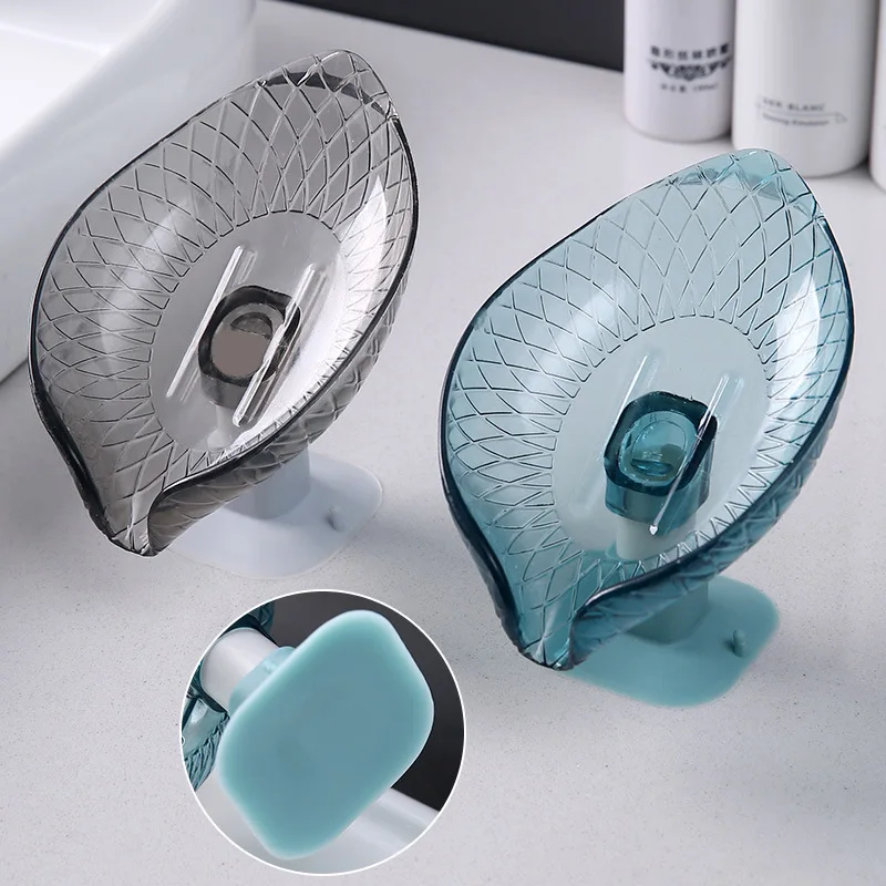 1pc Drain Soap Holder Suction Cup Tray Drying Rack For Shower Bathroom Accessories Sponge Container Leaf Shape Soap Box