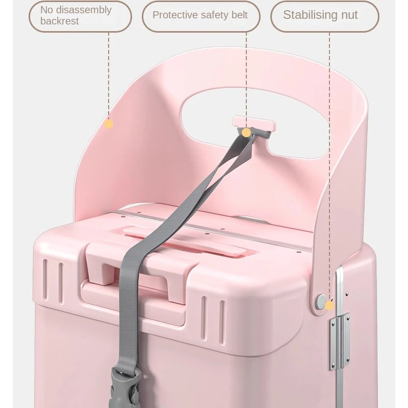 Новый чемодан с сиденьем для детей, детская тележка для посадки, порт для зарядки багажа, безопасные ремни, боковая крышка, 20/22/24 дюйма