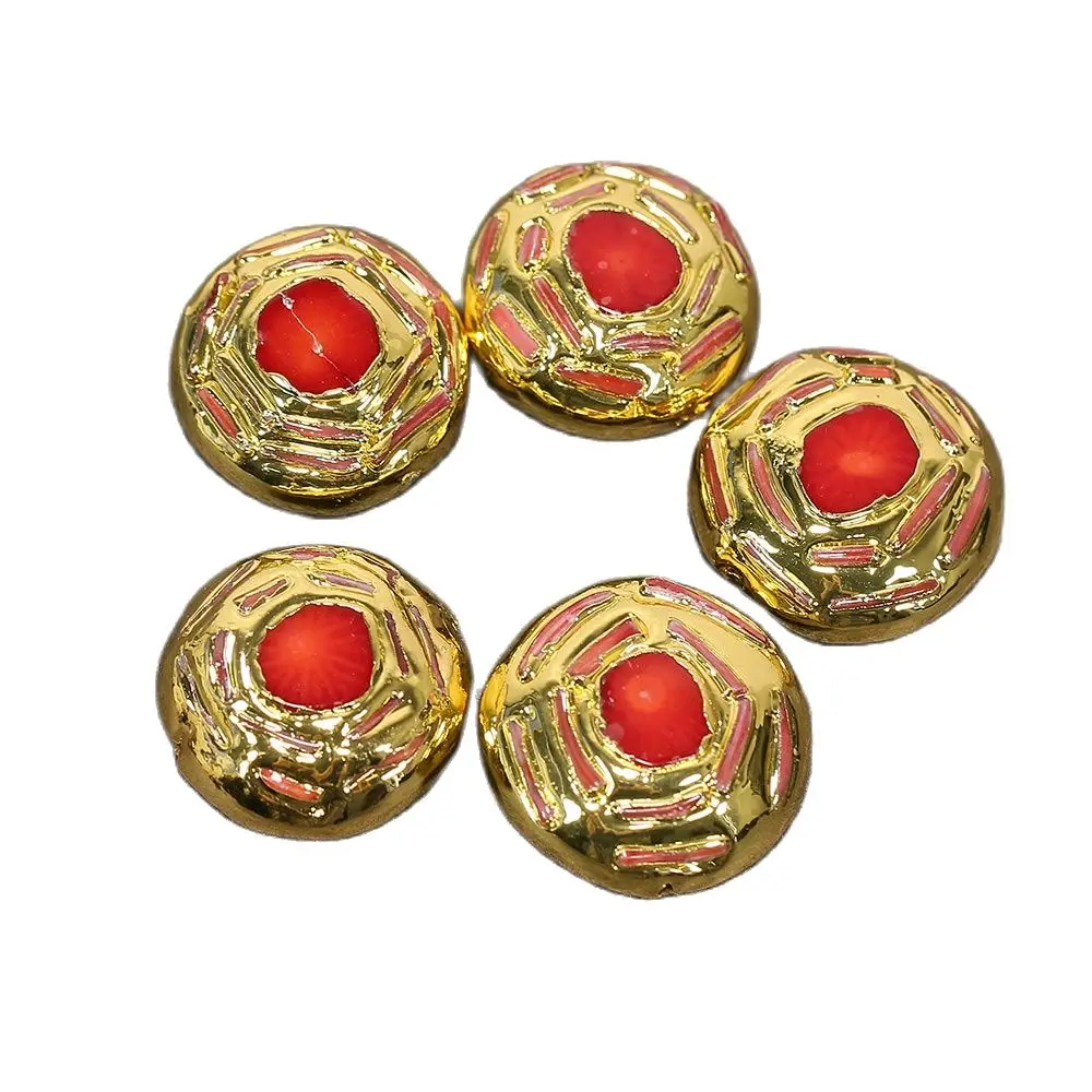 

APDGG 5 Pcs Big 24K Gold Plated Red Coral Beads Connector Jewelry Making Supplies For Pearl Necklace Pendant Jewelry DIY