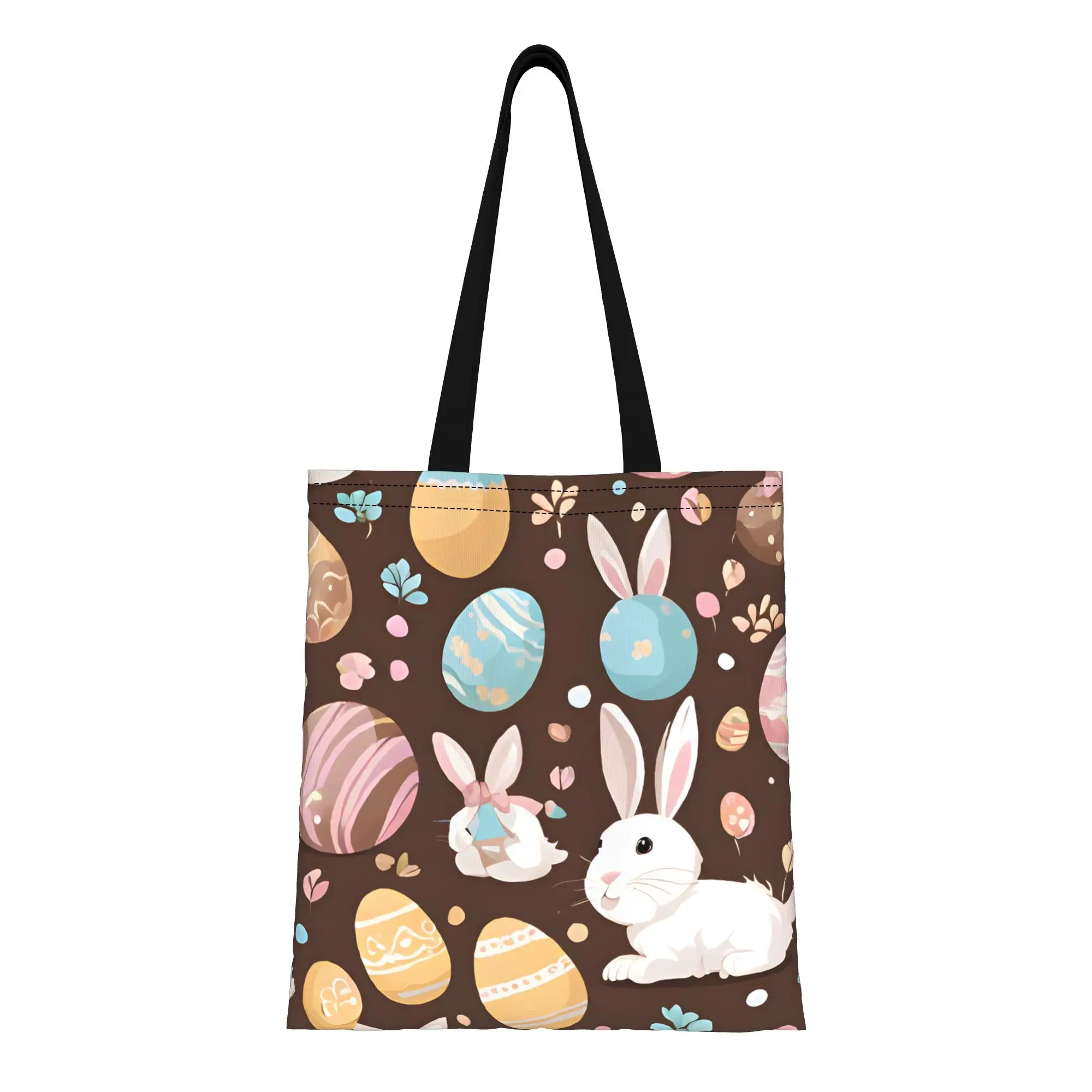 1PC Bunny Rabbit Canvas Tote Bag Easter Bunny Vibes Canvas Tote Bag Perfect for Shopping Grocery Travel & Outdoor