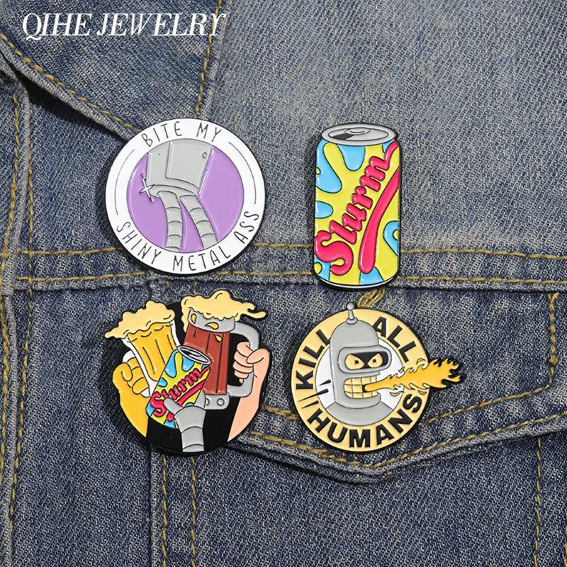 Roboter Bier TV Emaille Pins Komödie Anime Lustige Ölgemälde Abzeichen Rucksack Revers Broschen Cartoon Schmuck Geschenk für Fans Freunde