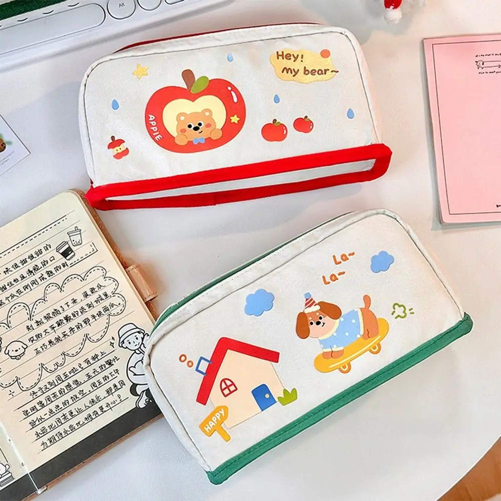 

Multifunctional INS Cartoon Pen Bag Large Capacity Sweet Pencil Storage Bag Creative Can Stand Pen Organizer Pouch Children