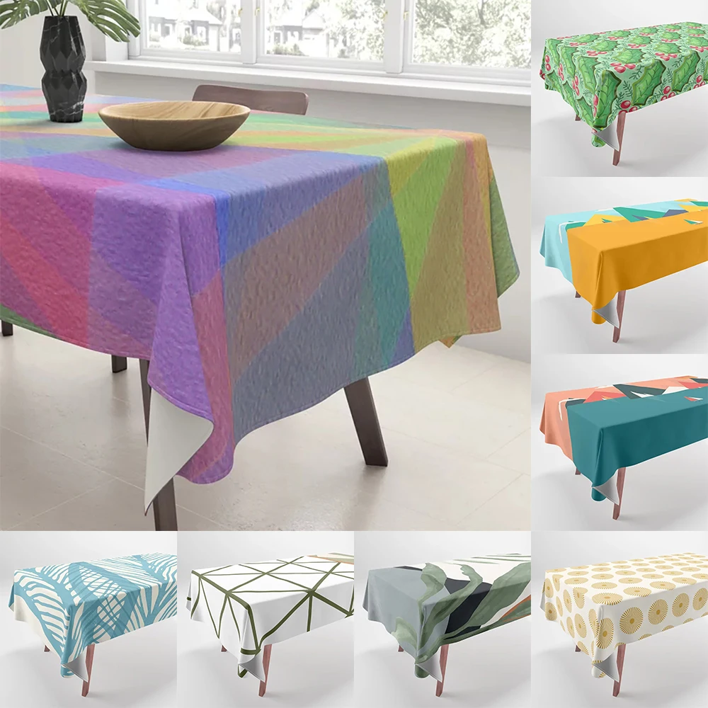 Colorful Geometric Printed Tablecloths Home Decor Rectangular Party  Stain Resistant Tablecloth Dust Cover