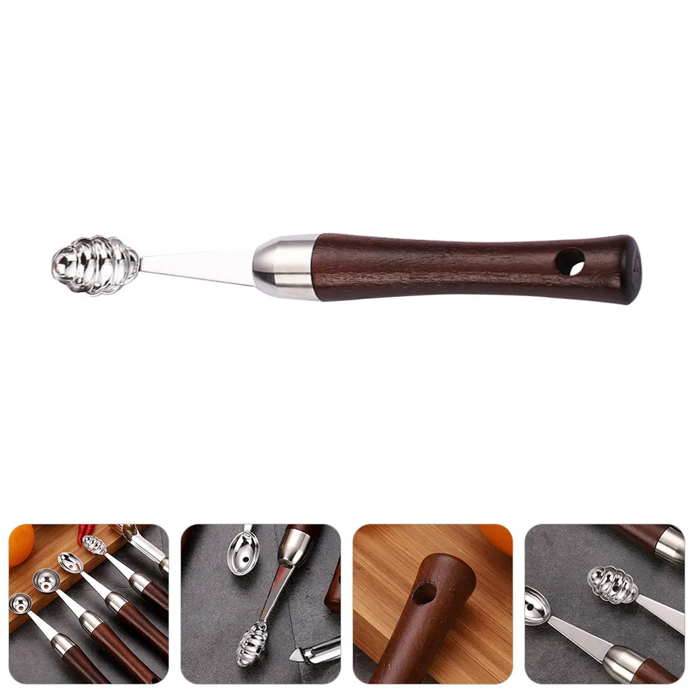 Cuchara para frutas de acero inoxidable, con mango de madera cómodo, ideal para la cocina, el hogar, restaurantes, helados y sandías.