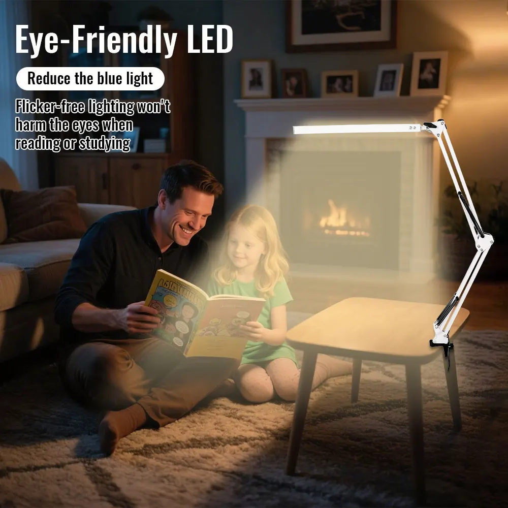 Desk Lamp, LED Desk Lamp with Rocker Arm, Adjustable Angle, 10 Brightness Levels, 3 Lighting Modes, Fixture, Eye-Protecting Lear