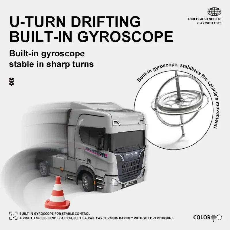 Caminhão semi-reboque de controle remoto mini 4wd giroscópio embutido proporção completa com som leve carro elétrico brinquedos meninos presentes