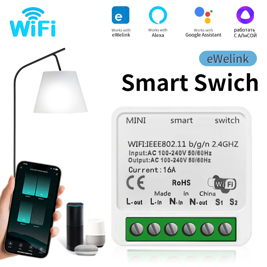 WiFi Switch Smart Module Interrupte 2 Way Control EWelink App 100-240V 16A Intelligent Switch Works with Alexa Google Home