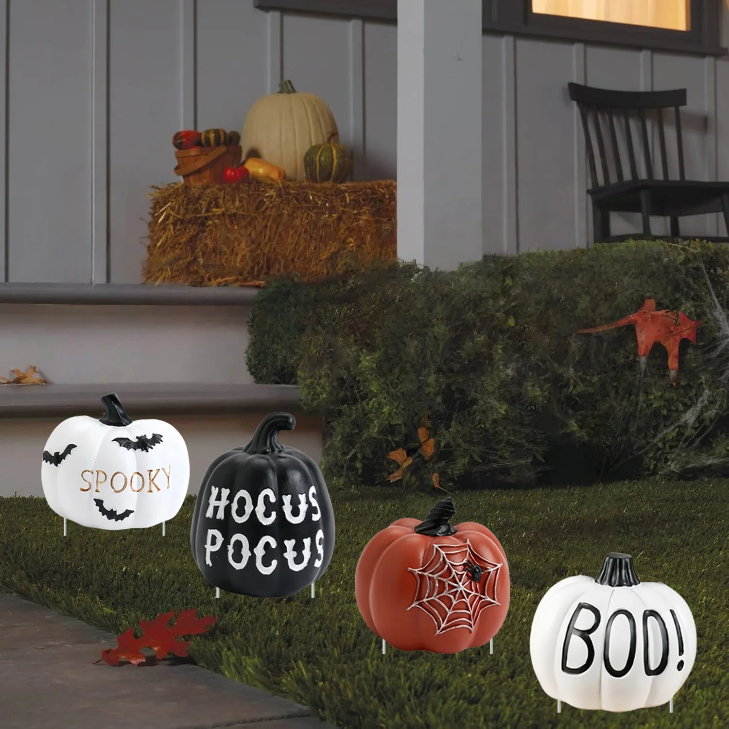 

Four styles of pumpkin garden decoration signs, including 4pcs, for Halloween. Outdoor holiday decoration suitable for Harvest F