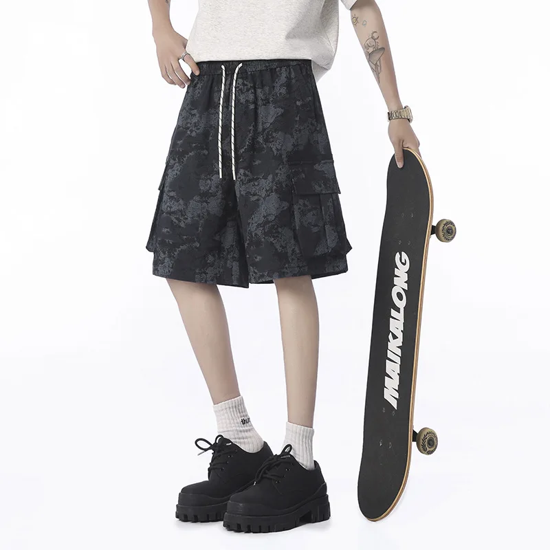 

Retro Camouflage Tie-dye Work Clothes, Multi-pocket Casual Shorts, Fashionable and Trendy Sports Shorts, Beach Surfing Pants 6XL
