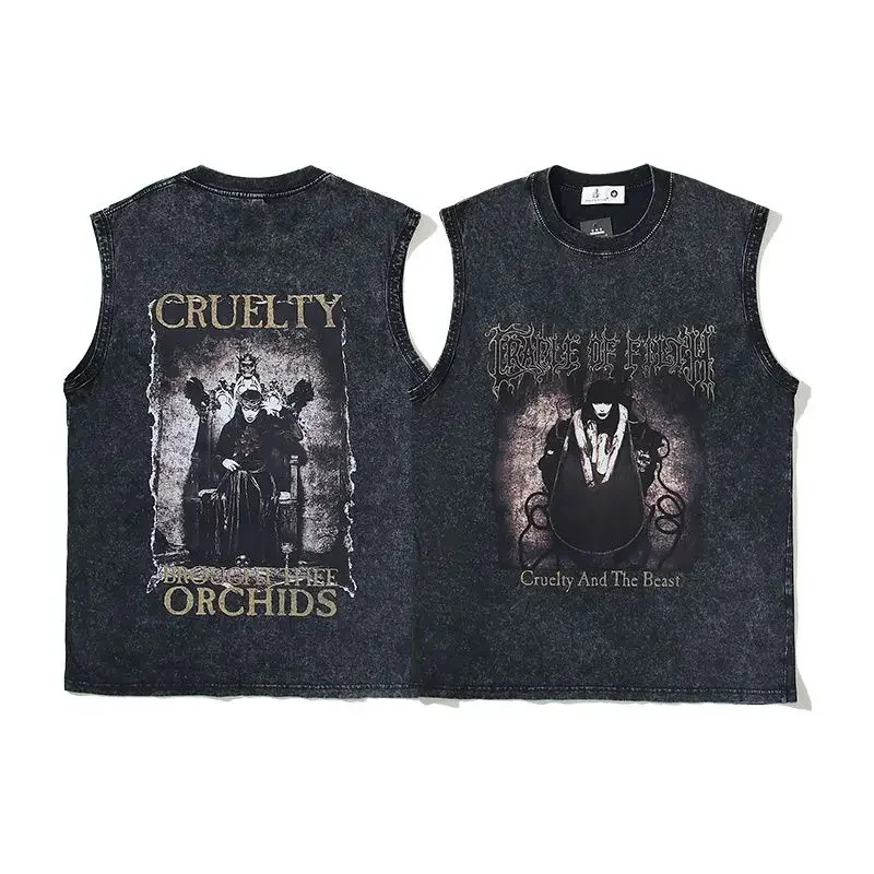 American Vintage Cruelty Beast Evil Emperor Vintage Loose Hip Hop Washed Vest Tank Top Women  Y2k Tops  Tank Top