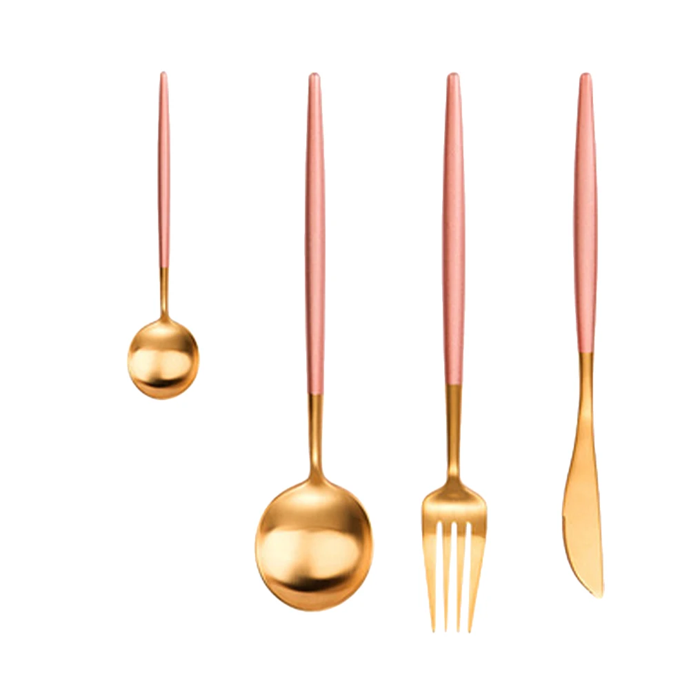 

Stainless Steel Flatware Set Pink Classy Mirror Polish Ergonomic Handle Restaurant Tableware Set Restaurant Tableware
