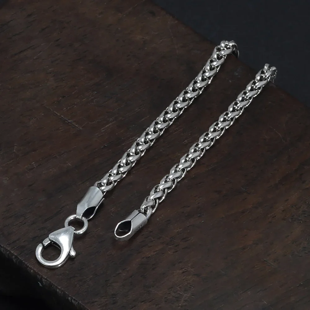 925 Sterling Silver 3mm Braided Wheat Chain Bracelet 17-21cm Simple Retro Minimalism Jewelry For Men and Women