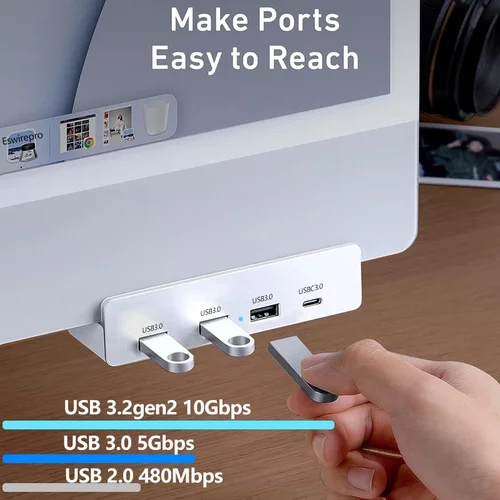 Imagen 2 del producto Abrazadera de concentrador USB de 10Gbps, adaptador divisor USB3.2/3.0/2,0, base externa con múltiples clips para iMac, Macbook, Lenovo, accesorios para PC de escritorio