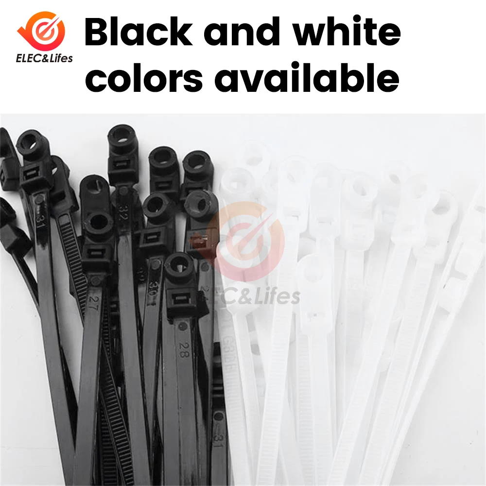 100PCS Screw Hole Cable Ties Fixed Cable Tie Nylon Cable Zip Ties With Screw Hole Mount Self Locking Loop Wrap Bundle Tie Straps