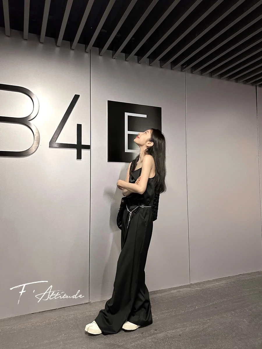 하이웨이스트 드레이핑 와이드 레그 팬츠 아세테이트 허리밴드 캐주얼 쿨 여성용 롱 팬츠 바닥까지 오는 길이 폴리에스터 혼방 원단