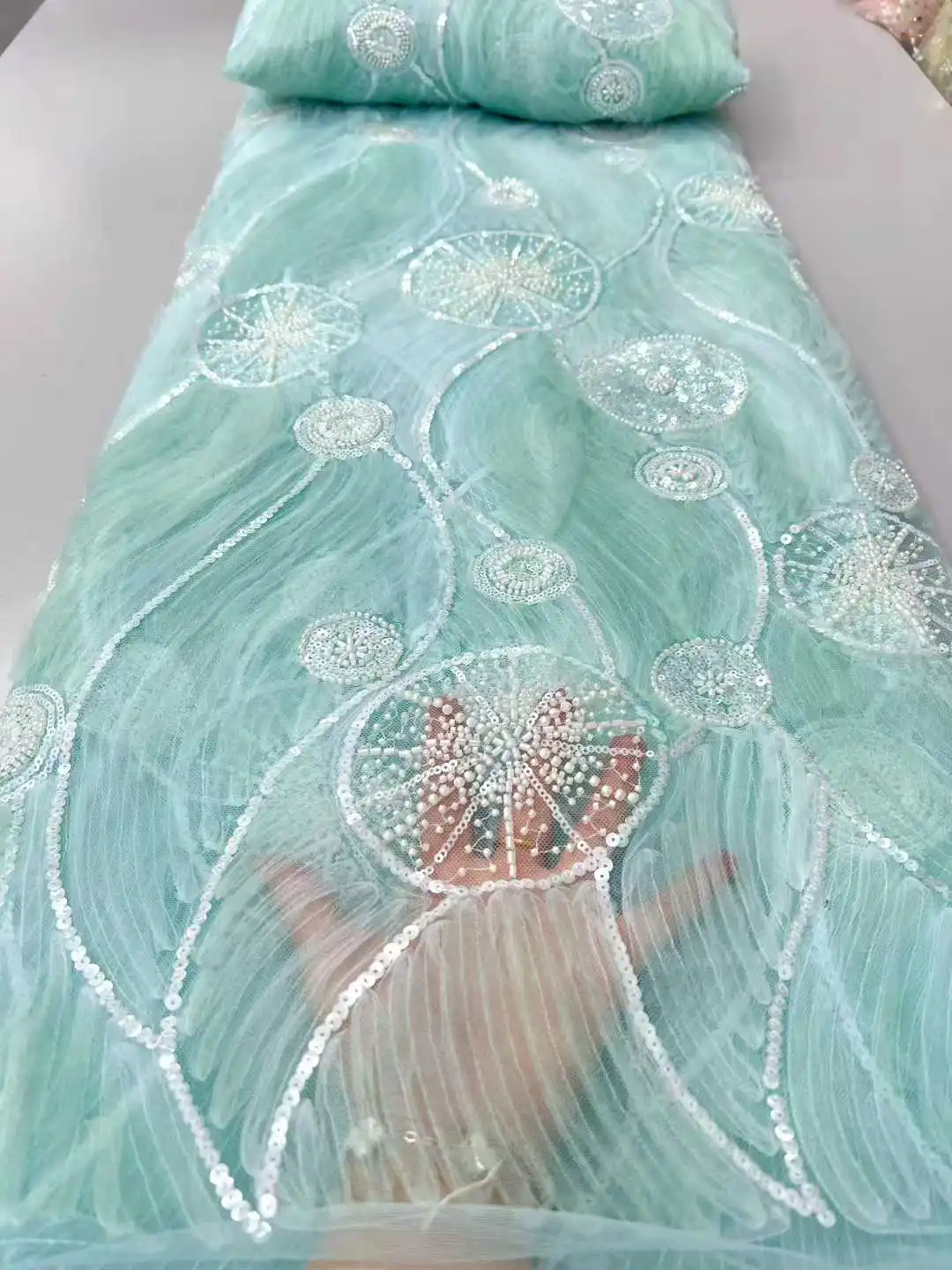 

2025 новейшая африканская кружевная ткань с 3D цветами для жениха, французская тюль, кружевная ткань, 5 ярдов, нигерийская ткань с блестками для праздничного платья