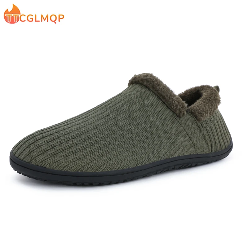 New Winter Men Warm Cotton Barefoot Slippers Women Indoor Home Cotton Shoes Outdoor Non-slip Plush Fur Casual Slippers Big Size