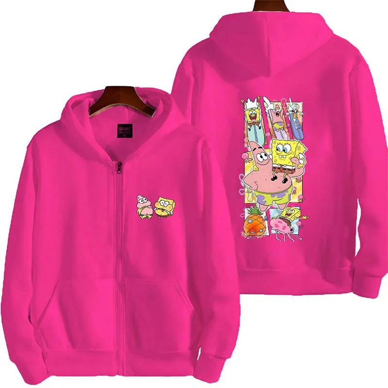 SpongeBob SquarePants And Patrick Star 2026 New Fashion Cartoon Anime Men's Zipper Shirt Women's Couple Hoodie Free Shipping