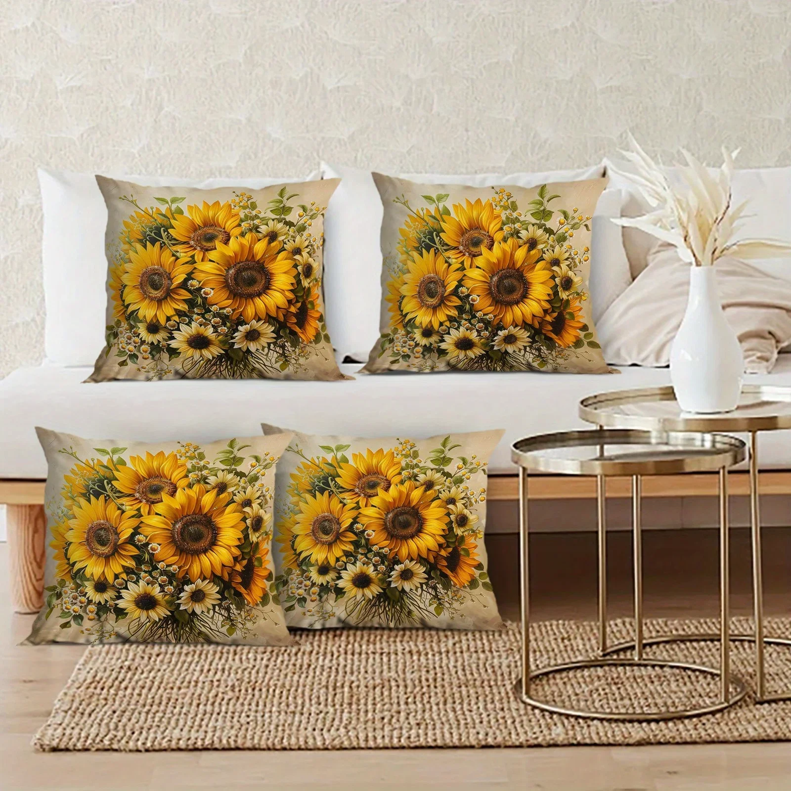 Sunflower flower decorative pillowcase, ultra-soft polyester pillowcase for living room sofa and car pillowcase decoration