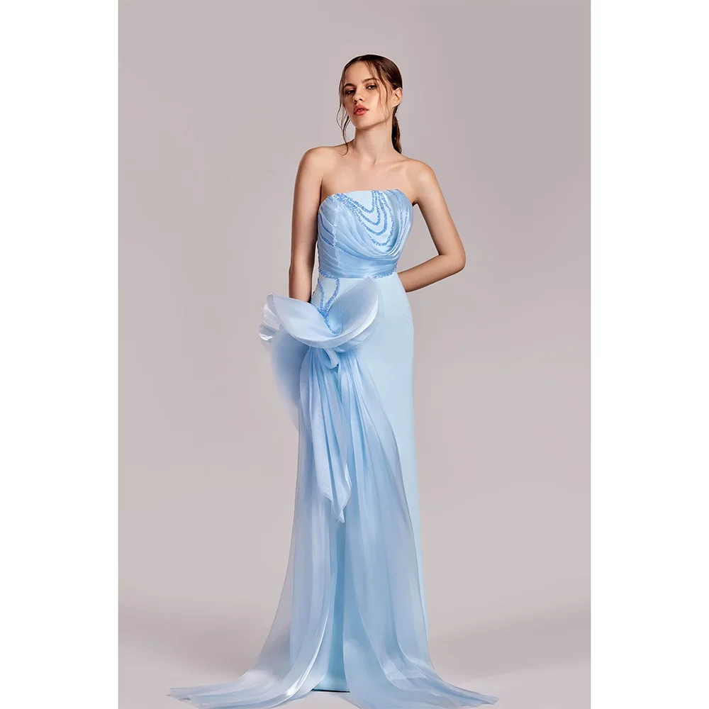 

Customized Sexy Strapless Evening Dresses Mermaid Backelss Floor-Length Pleated Bridal Wedding Party Girl Prom Gowns