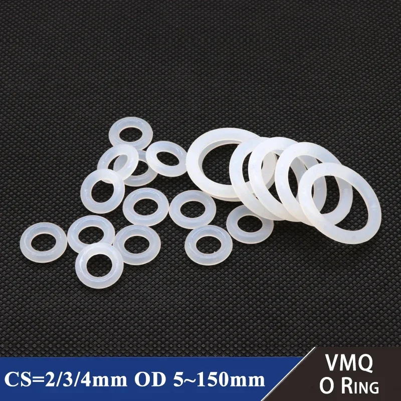 10pcs Thickness 2/3/4mm White Rubber Seal Ring OD 5-150mm Heat Resistant Food Grade Silicone O-Ring Gasket