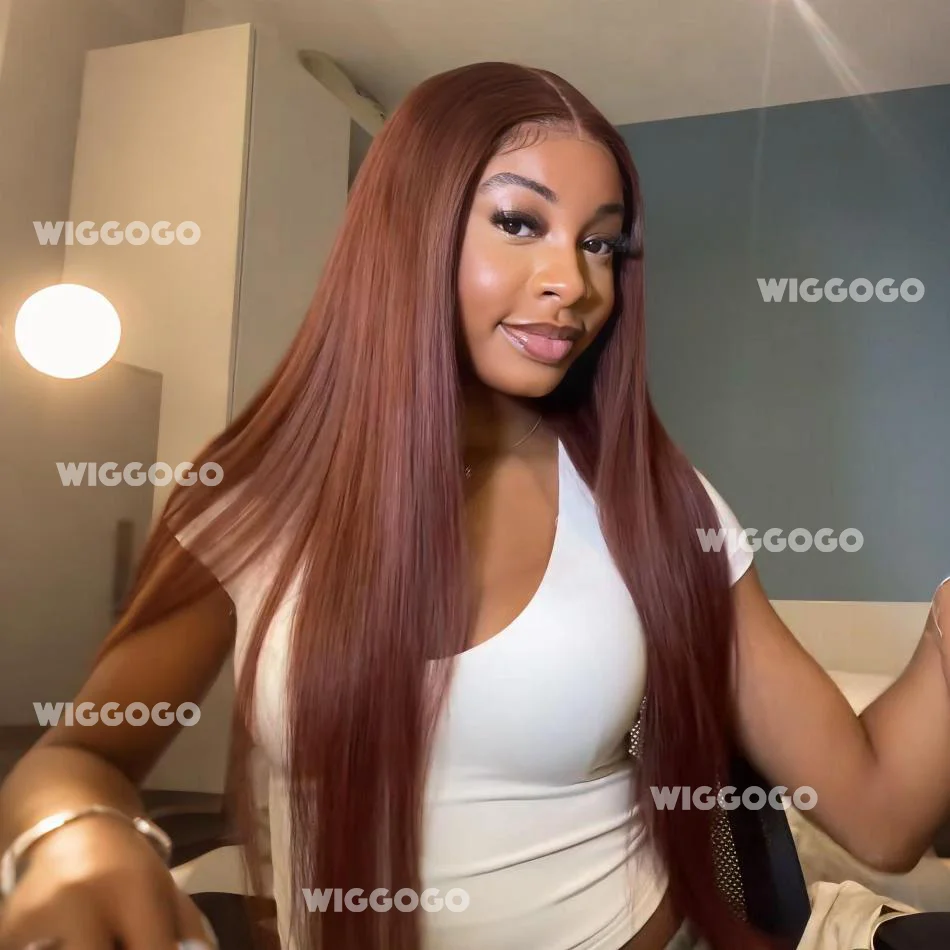 

Wiggogo Chocolate Brown Straight Lace Front Wigs 13X6 Transparent Lace Frontal Wig Preplucked 13X4 Brazilian Human Hair Wigs