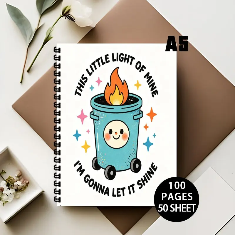 

A5 Spiral Notebook Diary Notebook, Funny Burning Trash Can with Slogan Print Lined Journal for Work Daily Planning Note Taking