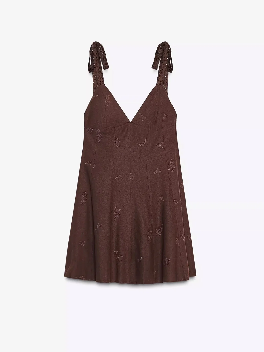 Gonna retrò da donna estiva con ricamo pesante marrone V-ne Dr Or Sle con motivo floreale Chiusura con cerniera Svel Vestibilità slim