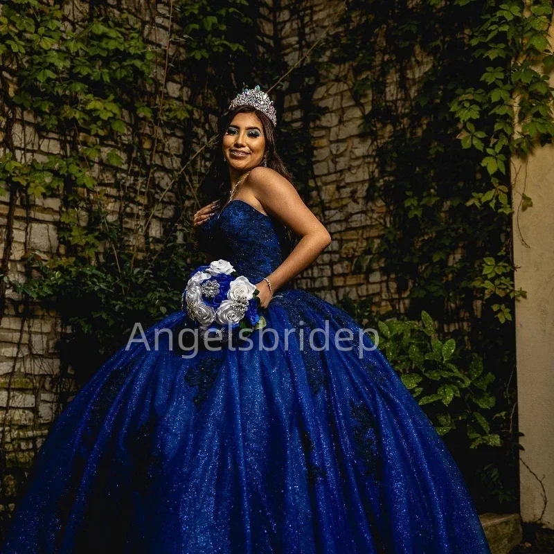 Angelsbride ชุดชุดไปงานเต้นรำ quinceanera ประดับด้วยเลื่อมเลื่อมชุดเดรสปาร์ตี้ตอนเย็น vestidos XV años