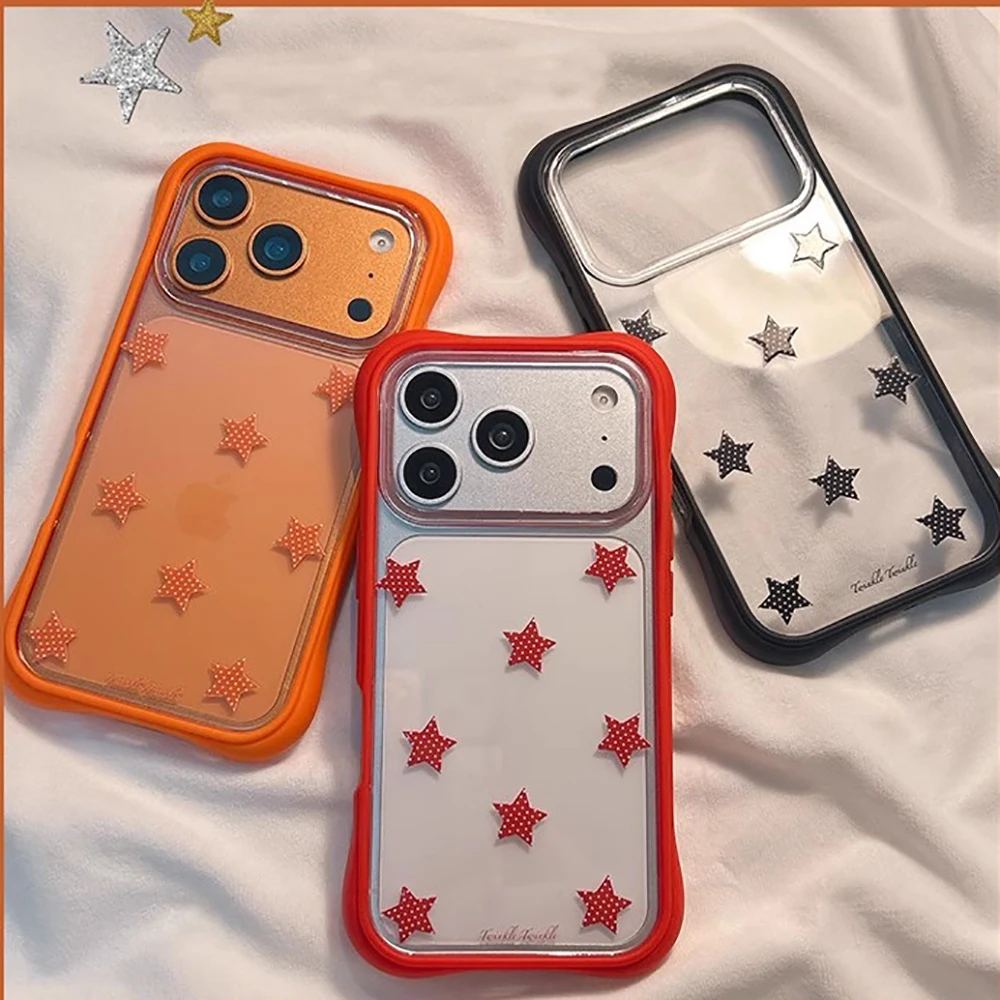 

For iphone 17promax Five-pointed Star Printed Clear Phone Case for iPhone 17pro 17 16 15 14 Pro Max Anti-fall Shockproof Cover