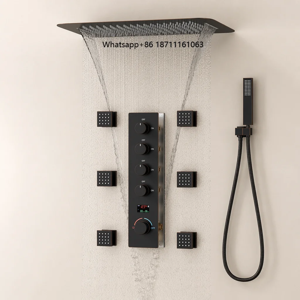 

Bathroom Function Rainfall Waterfall Shower Head Digital Display Oil Rubbed Bronze Shower System