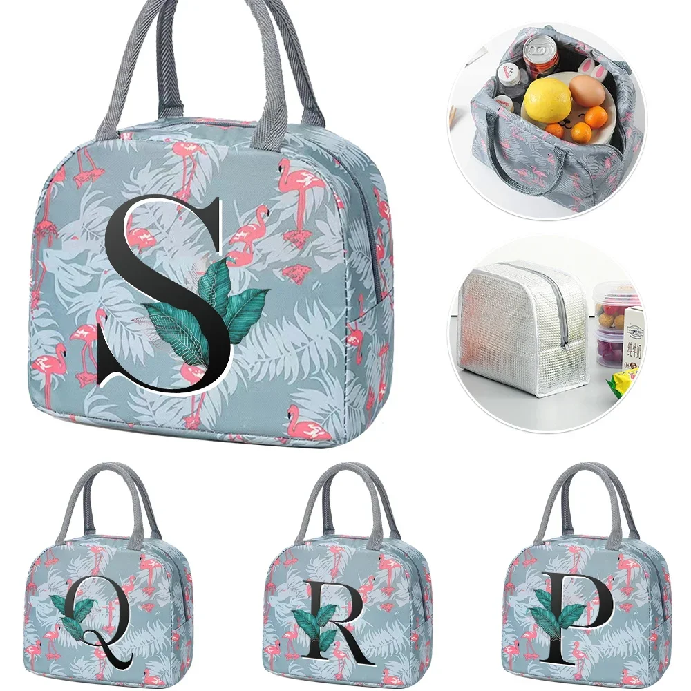 Lunch Box Thermal Bag Cute Sweet Trendy Tote Food Storage Bag Organizer Kids Blue Flamingo Printing Leaf Series