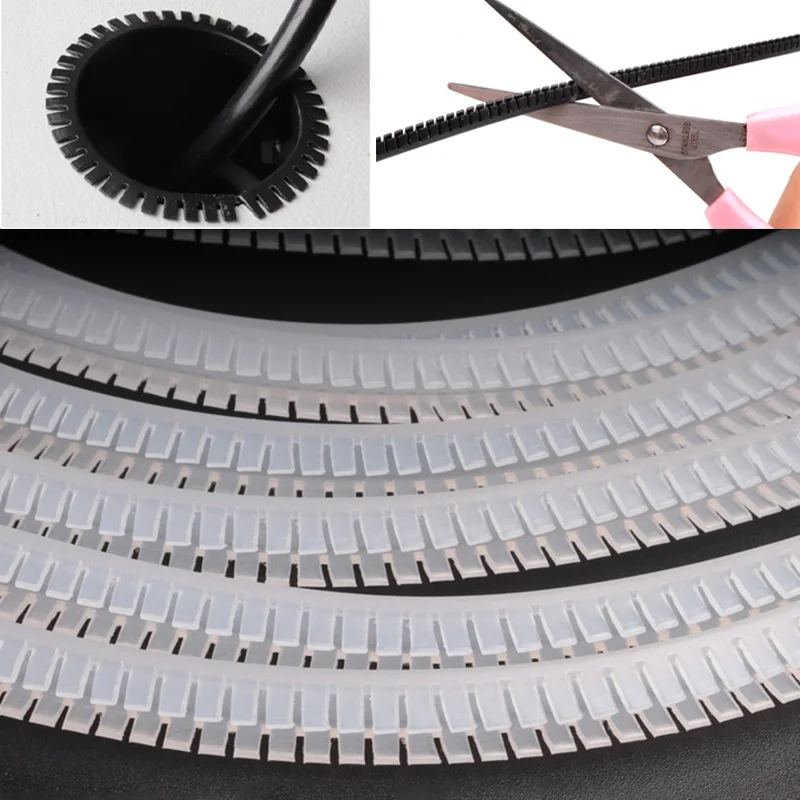 10M Roll PE Plastic Movable Bushing Tooth‑Shaped Cable Protector Flexible Wire Insulation Protective Sleeve Wiring Accessories