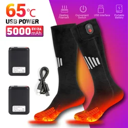 Calcetines térmicos recargables por USB para motocicleta, botas calentadas para exteriores, esquí y moto de nieve, 5000mAh, 65 ℃, Invierno