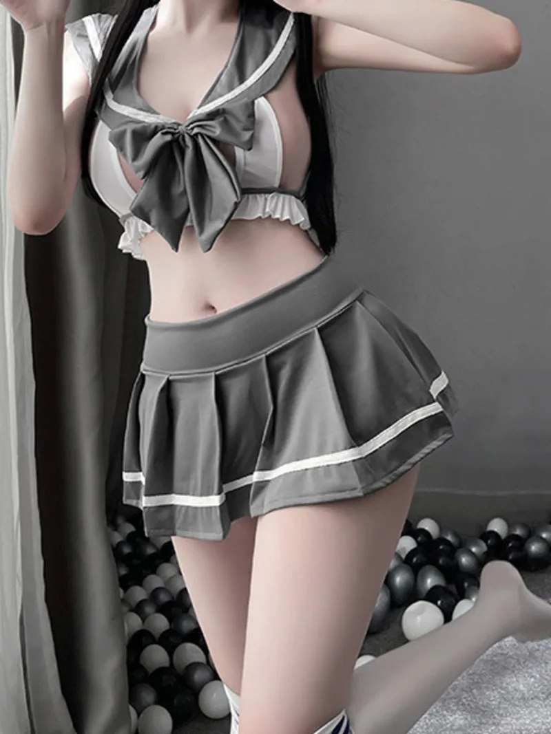 New Waist Exposed Design Sweet Cute Bowknot Romantic Gentle Sexy Charming Split JK Uniform Short Skirt Set College Style PIV1