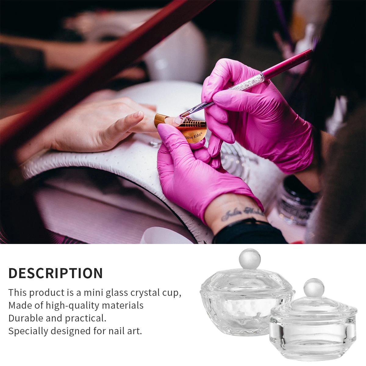 3개 세트 네일 아트 유리 크리스탈 컵 내구성 미니 믹싱 컨테이너 아크릴 액체 파우더 살롱 매니큐어 도구 네일 아트 컵