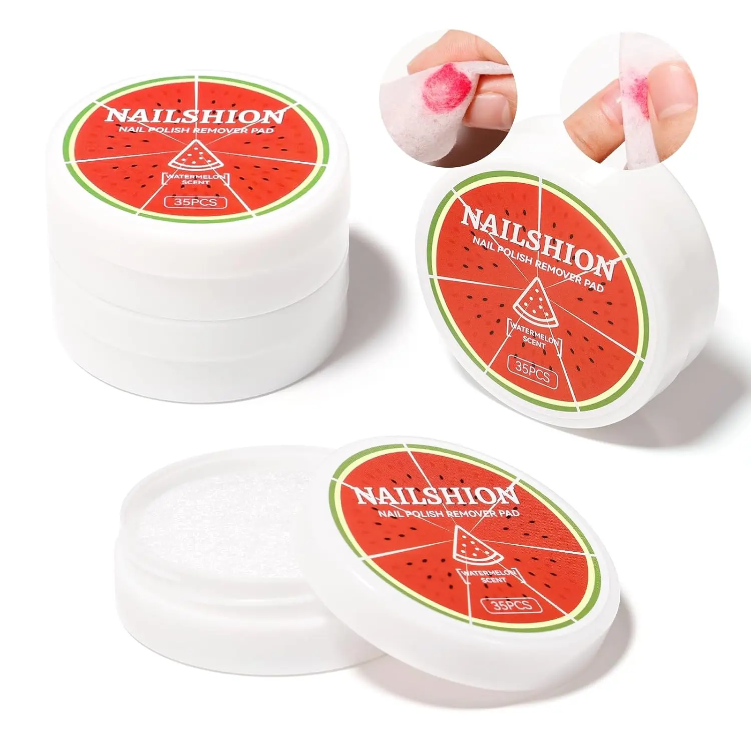 

140 Pcs Nail Polish Remover Pads, Non-Acetone, Quick 3-5s Removal, Vitamin E Moisturizing, Watermelon Scent, Travel Friendly