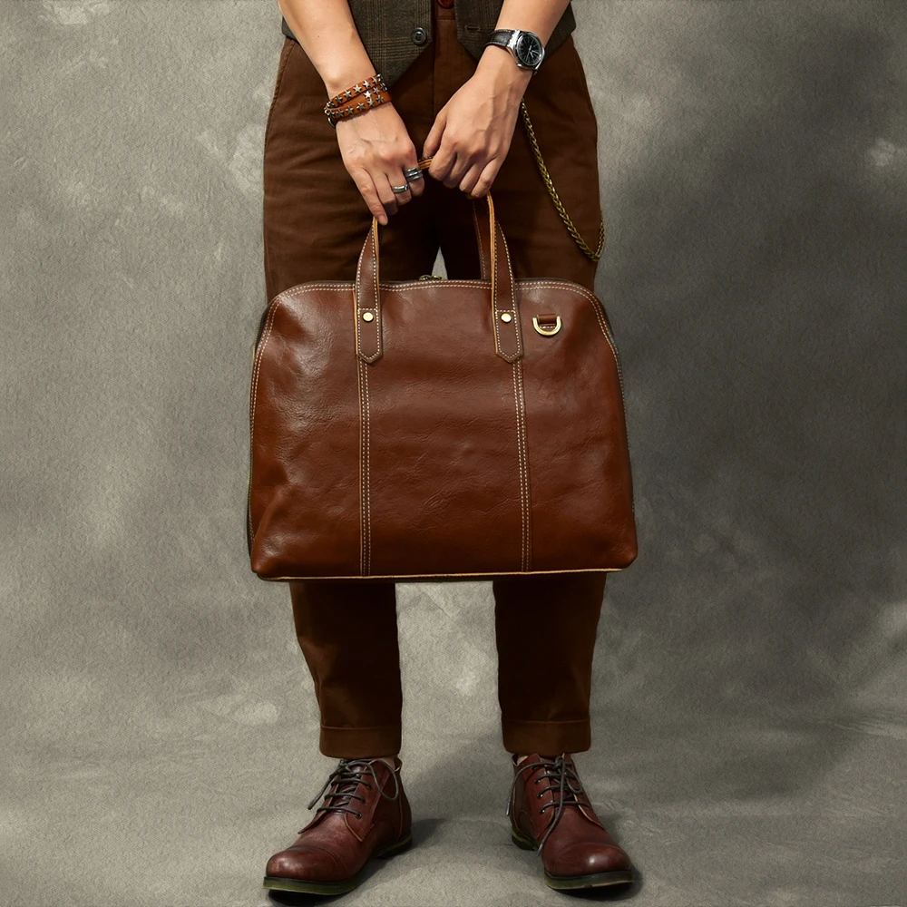 

High Quality Cowhide Japanese-Style Retro Trendy Urban Men's Handbag Genuine Leather Business Shoulder Briefcase