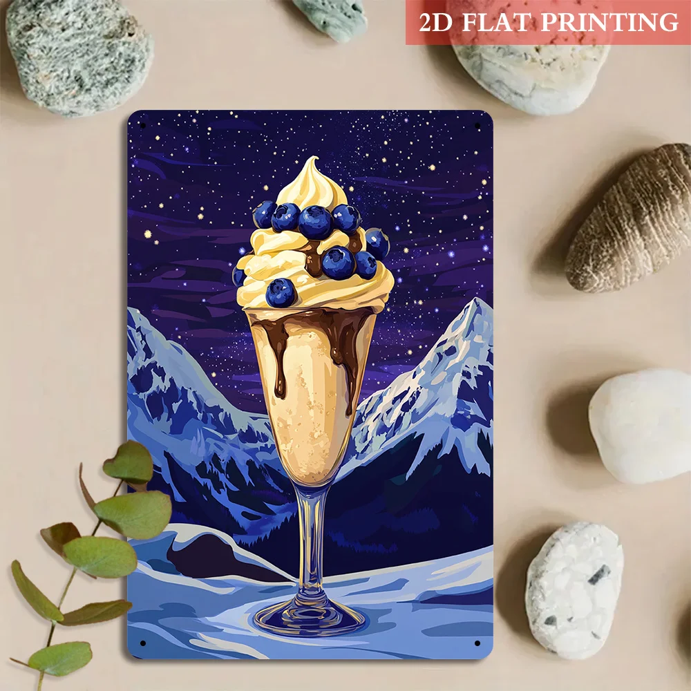 Starry Blueberry Sundae Iron Metal Decorative Sign,Vintage Aesthetics, Artistic Style, Suitable for Kitchen, Dining Room