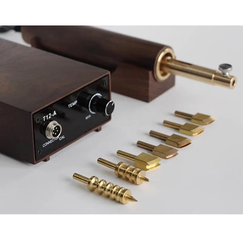 Máquina de planchar borde de cuero, calefacción eléctrica, Control de temperatura, soldador eléctrico, sello de latón, dispositivo de alambre de borde calentador