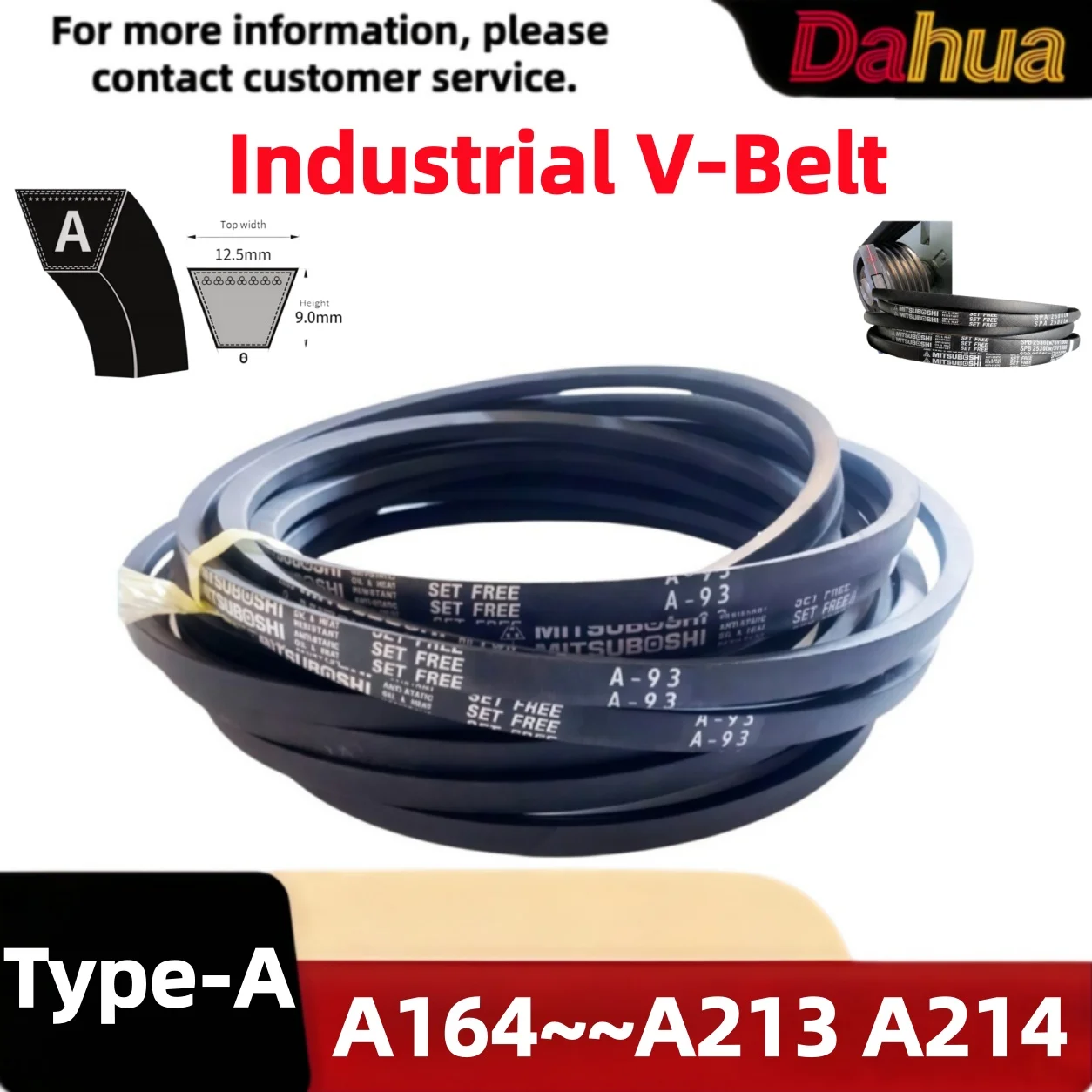 Type A164-A214 Industrial V Belt Made in Japan High Quality Rubber Transmission Belt Heavy Duty Drive Belt for Motor Engine