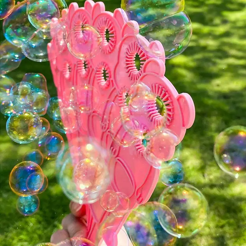 Manual Blowing Bubble Fan Children's Folding Blowing Bubble Fan Bear Appearance Bubble Making Toy For Courtyard Garden Park Lawn