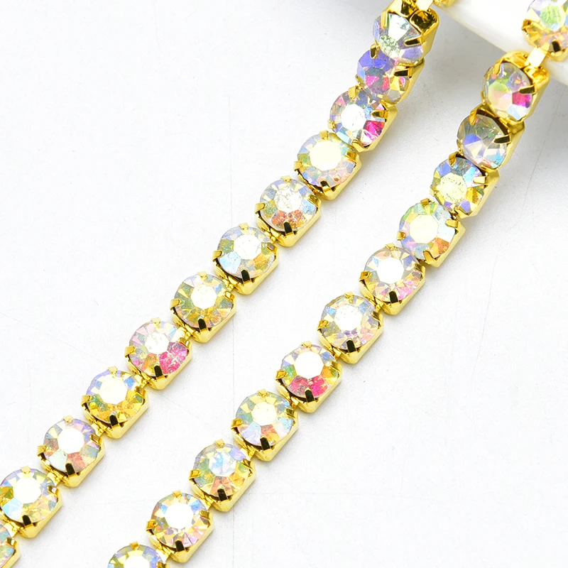 SS38 8mm Gold Silver Claw Metal Rhinestone Cup Chain Glass AB Crystal Trim Sew On Clothing Shoes Jewelry DIY Fashion Accessories