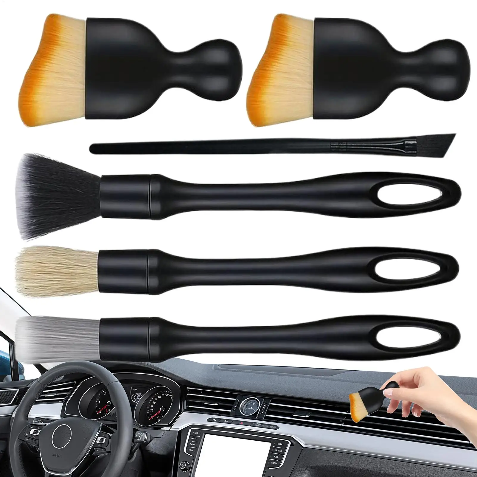 

Car Detailing Brush Kit Ergonomic Detachable Soft Tool Auto Soft Hair Detailing Brush Set For Beginners Automotive Vehicle